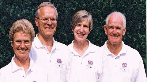 Anthony Gimson with teammates from the world record-breaking relay quartet