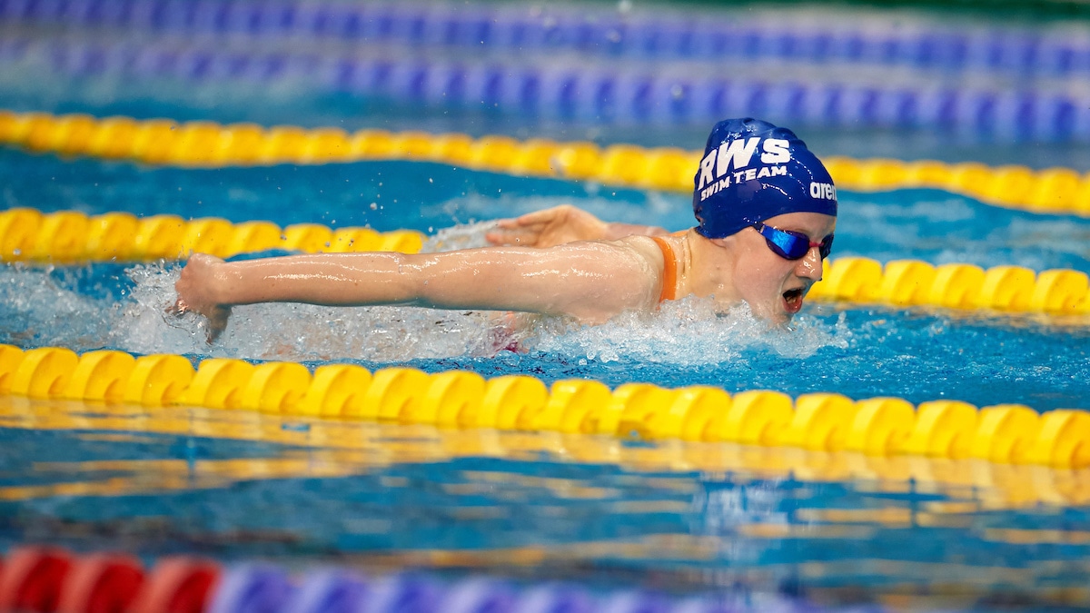 Chloe Harris of Royal Wolverhampton swimming butterfly on day four of Swim England National Summer Meet