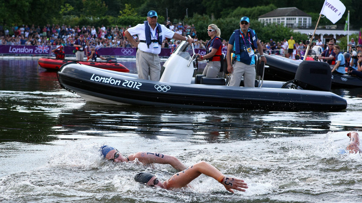 Keri-anne Payne competing in the open water swimming at the London 2012 Olympics